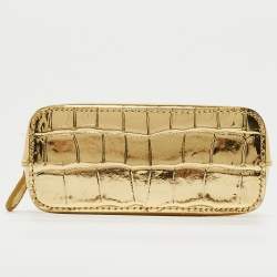 Balenciaga Metallic Gold Croc Embossed Leather Mini Ville Crossbody Bag