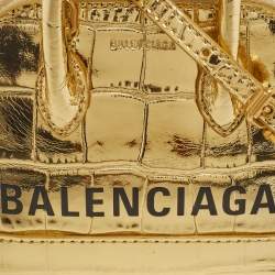 Balenciaga Metallic Gold Croc Embossed Leather Mini Ville Crossbody Bag