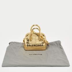 Balenciaga Metallic Gold Croc Embossed Leather Mini Ville Crossbody Bag