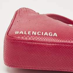 Pre Owned Balenciaga Red Snakeskin Leather XS Chain Triangle Duffle Bag