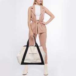 Balenciaga Black/Off White Canvas and Leather Large Cabas Tote