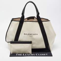 Balenciaga Black/Off White Canvas and Leather Large Cabas Tote