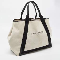 Balenciaga Black/Off White Canvas and Leather Large Cabas Tote
