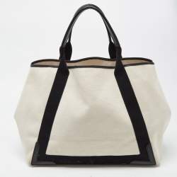 Balenciaga Black/Off White Canvas and Leather Large Cabas Tote