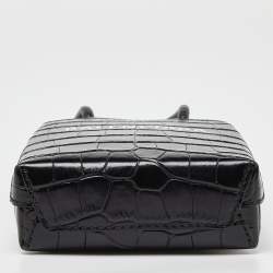 Pre Owned Balenciaga Black Croc Embossed Leather Phone Holder Crossbody Bag