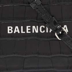 Pre Owned Balenciaga Black Croc Embossed Leather Phone Holder Crossbody Bag