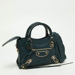Pre Owned Balenciaga Lagoon Leather Mini Classic Metallic Edge City Bag