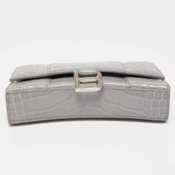 Balenciaga Grey Croc Embossed Leather Hourglass Wallet on Chain