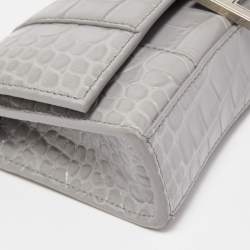 Balenciaga Grey Croc Embossed Leather Hourglass Wallet on Chain