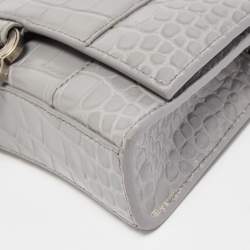 Balenciaga Grey Croc Embossed Leather Hourglass Wallet on Chain