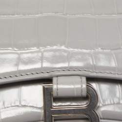 Balenciaga Grey Croc Embossed Leather Hourglass Wallet on Chain
