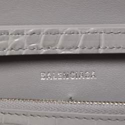 Balenciaga Grey Croc Embossed Leather Hourglass Wallet on Chain