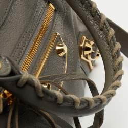 Pre Owned Balenciaga Grey Leather Mini Classic Metallic Edge City Bag