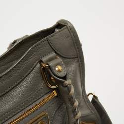 Pre Owned Balenciaga Grey Leather Mini Classic Metallic Edge City Bag