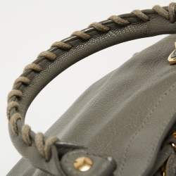 Pre Owned Balenciaga Grey Leather Mini Classic Metallic Edge City Bag