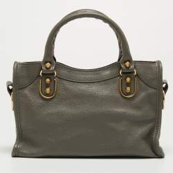Pre Owned Balenciaga Grey Leather Mini Classic Metallic Edge City Bag