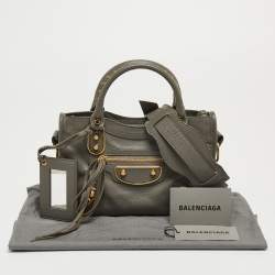 Pre Owned Balenciaga Grey Leather Mini Classic Metallic Edge City Bag