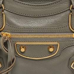 Pre Owned Balenciaga Grey Leather Mini Classic Metallic Edge City Bag