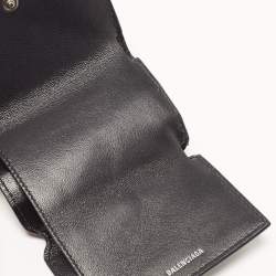 Pre Owned Balenciaga Black Croc Embossed Shiny Leather Mini BB Wallet