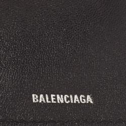 Pre Owned Balenciaga Black Croc Embossed Shiny Leather Mini BB Wallet