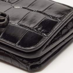 Pre Owned Balenciaga Black Croc Embossed Shiny Leather Mini BB Wallet