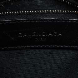 Pre Owned Balenciaga Black/White Leather and Raffia Mini Motorcycle City Bag