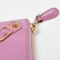 Pre Owned Balenciaga Pink Leather City Zip Around Wallet