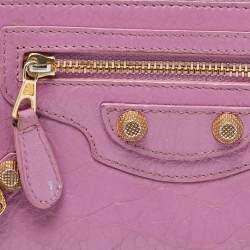 Pre Owned Balenciaga Pink Leather City Zip Around Wallet