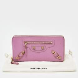 Pre Owned Balenciaga Pink Leather City Zip Around Wallet
