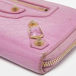 Pre Owned Balenciaga Pink Leather City Zip Around Wallet