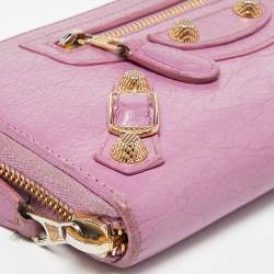 Pre Owned Balenciaga Pink Leather City Zip Around Wallet