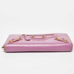 Pre Owned Balenciaga Pink Leather City Zip Around Wallet