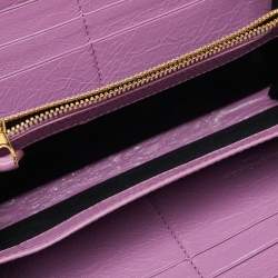 Pre Owned Balenciaga Pink Leather City Zip Around Wallet