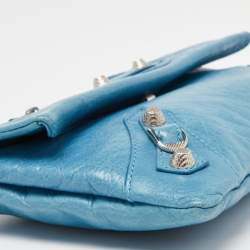 Pre Owned Balenciaga Torquise Leather RH Envelope Clutch