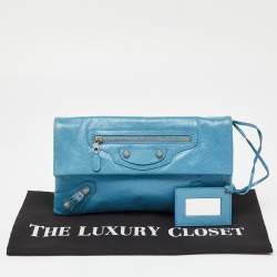 Pre Owned Balenciaga Torquise Leather RH Envelope Clutch