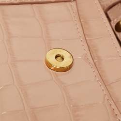Pre Owned Balenciaga Old Rose Croc Embossed Leather Hourglass Wallet on Chain