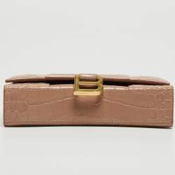 Pre Owned Balenciaga Old Rose Croc Embossed Leather Hourglass Wallet on Chain