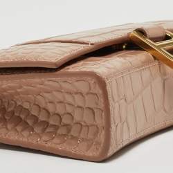 Pre Owned Balenciaga Old Rose Croc Embossed Leather Hourglass Wallet on Chain