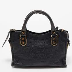 Pre Owned Balenciaga Black Leather Mini Metallic Edge Classic City Bag