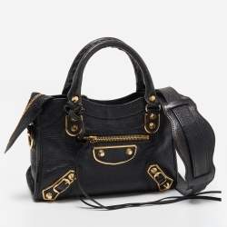 Pre Owned Balenciaga Black Leather Mini Metallic Edge Classic City Bag