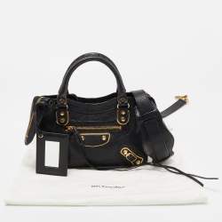 Pre Owned Balenciaga Black Leather Mini Metallic Edge Classic City Bag