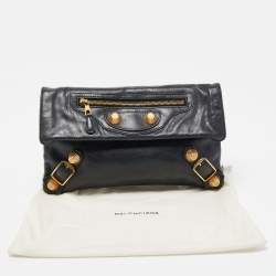 Pre Owned Balenciaga Dark Green Leather GGH Envelope Clutch