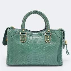 Pre Owned Balenciaga Green Python Nano Classic City Bag