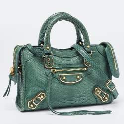 Pre Owned Balenciaga Green Python Nano Classic City Bag