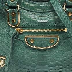 Pre Owned Balenciaga Green Python Nano Classic City Bag