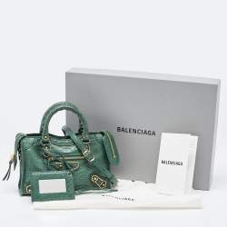 Pre Owned Balenciaga Green Python Nano Classic City Bag