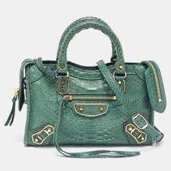 Pre Owned Balenciaga Green Python Nano Classic City Bag