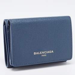 مملوكة مسبقًا Balenciaga Blue Leather Mini Trifold Wallet