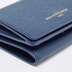 مملوكة مسبقًا Balenciaga Blue Leather Mini Trifold Wallet