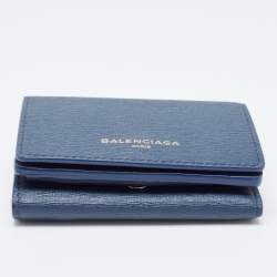 مملوكة مسبقًا Balenciaga Blue Leather Mini Trifold Wallet